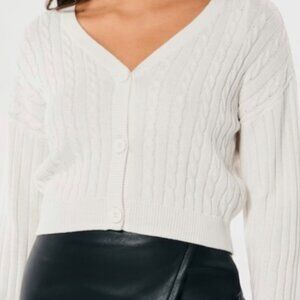 Hollister Crop White Cable-Knit Cardigan medium